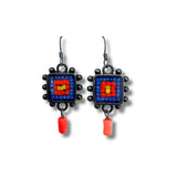 Czech Glass, Bamboo Coral, Gun Metal and Silver Earrings