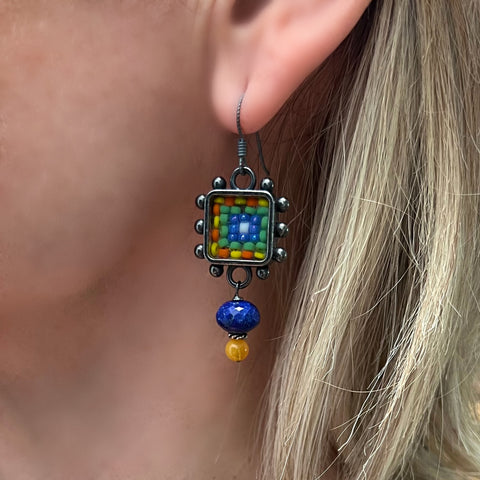 ColorFULL Earrings with Lapis and Amber