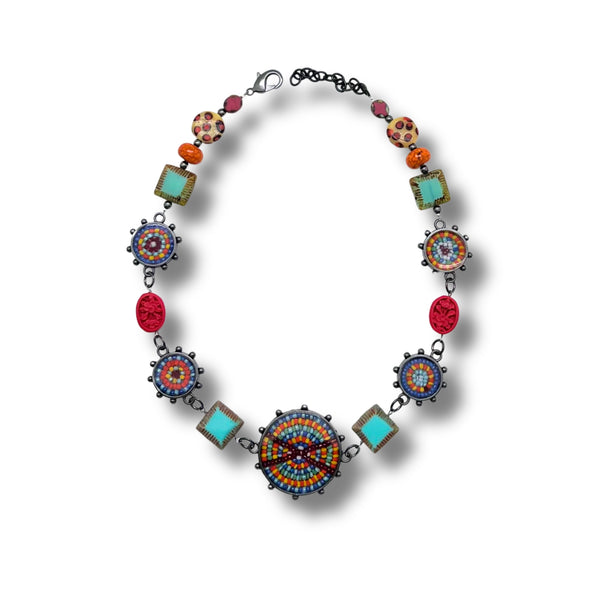 ColorFULL Necklace with Czech Glass and Cinnabar