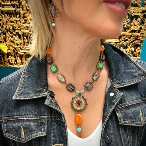 ColorFULL Necklace with Orange Coral and Larimar