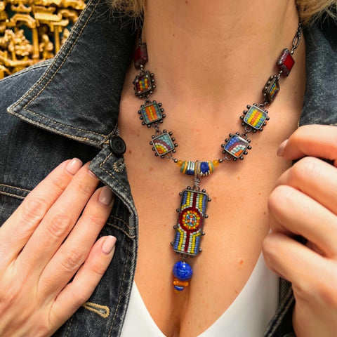 ColorFULL Necklace with Lapis, Amber and Czech Glass