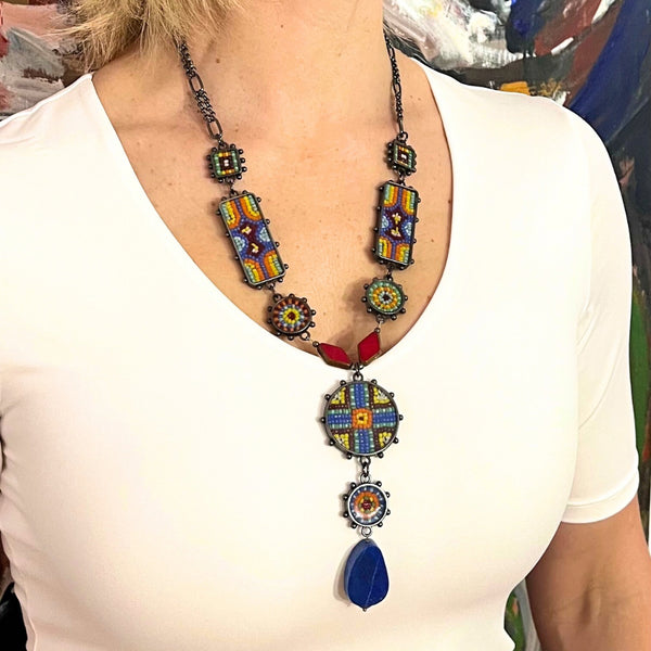 Multi-Color Czech glass, Lapis & Gun Metal Necklace