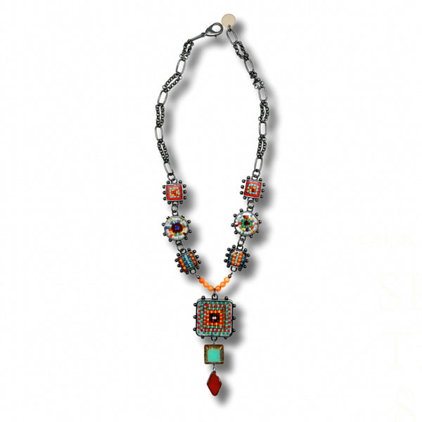 Multi-Color Czech Glass, Amber & Gun Metal Necklace