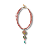 Czech Glass, Turquoise, Carnelian and Leather Necklace