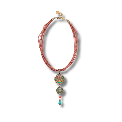 ColorFULL Necklace with Leather, Turquoise and Carnelian