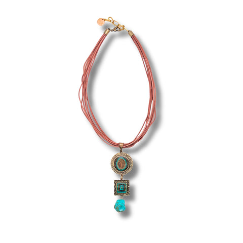 ColorFULL Necklace with Leather, Agate & Turquoise