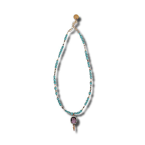 Aqua Apatite, Amethyst and Pearl Necklace