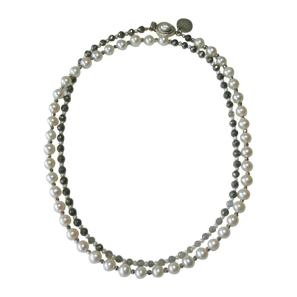 Necklace - Freshwater Pearl, Pyrite, Labradorite & Sterling Silver Necklace